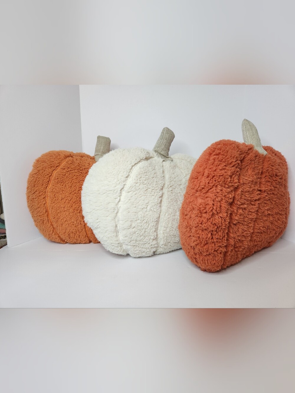 Cozy Sherpa Pumpkin Pillow - Cream & Rust Holiday Accent